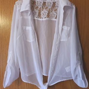 Sheer White Blouse with Floral Lace